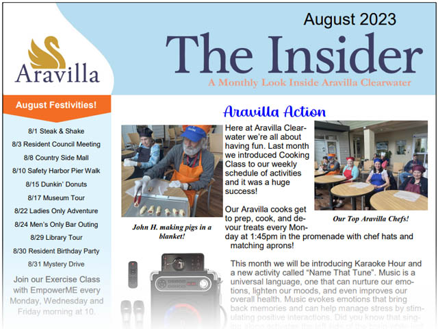 Memory Care Aravilla Clearwater August Newsletter image