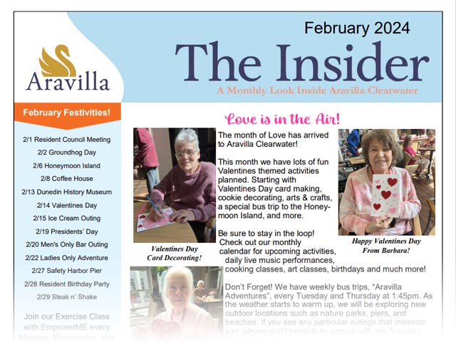 Memory Care Aravilla Clearwater FEB 2024 newsletter image